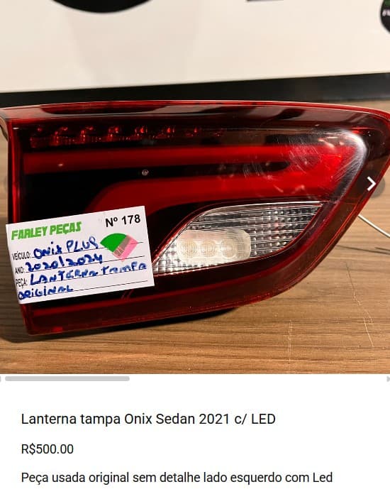 Lanterna tampa Onix Sedan 2021 c/ LED